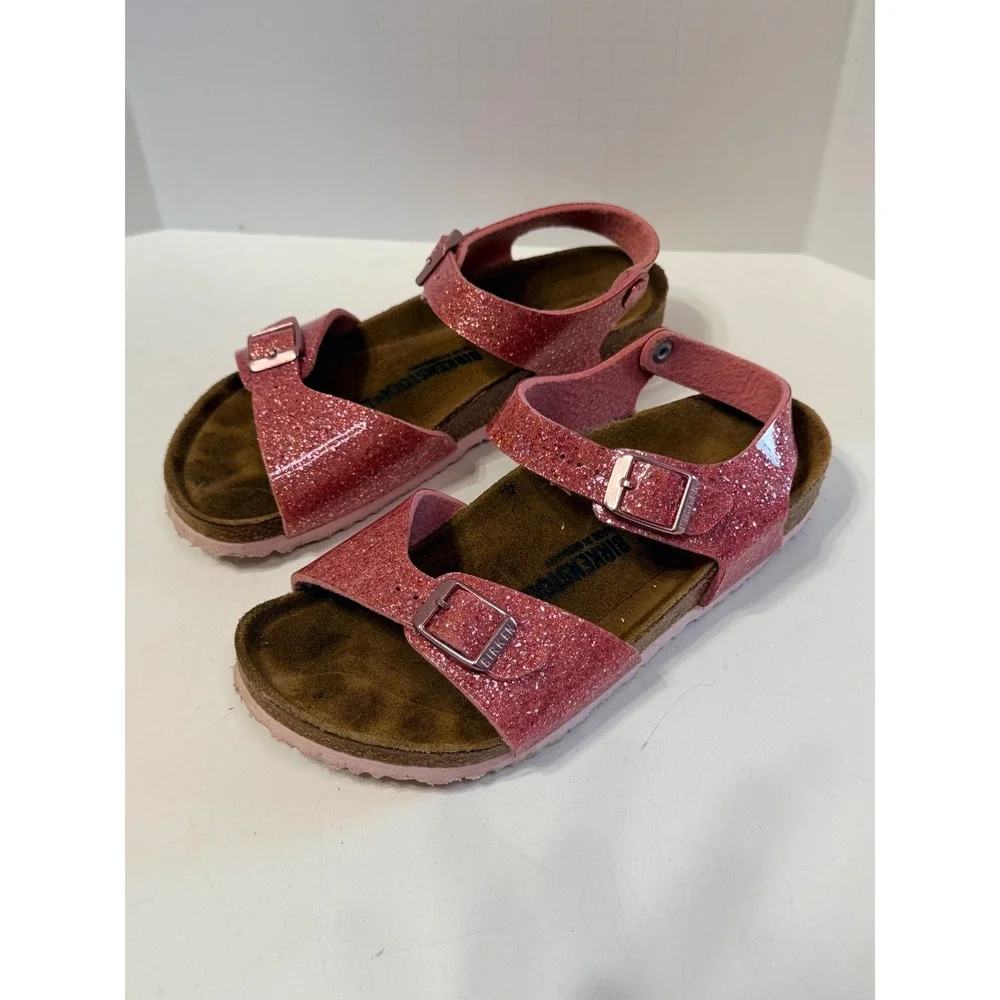 Birkenstock Rio Kids Pink Glitter Sandals EU 33 US 2-2.5 Ankle Strap Sandals